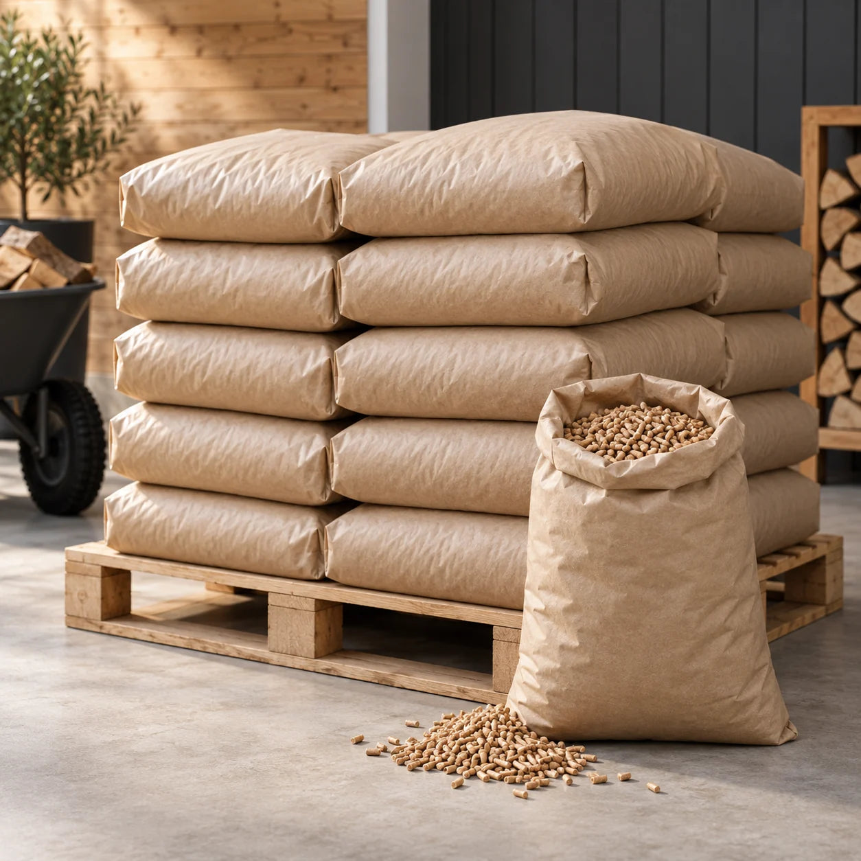 Symbolbild: unbeschriftete Säcke mit Holzpellets