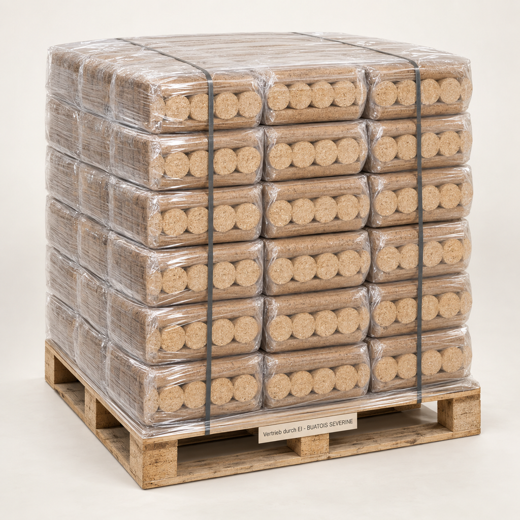 Nestro Buche-Eiche Holzbriketts 960 kg – Palette, Vertrieb durch EI - BUATOIS SEVERINE