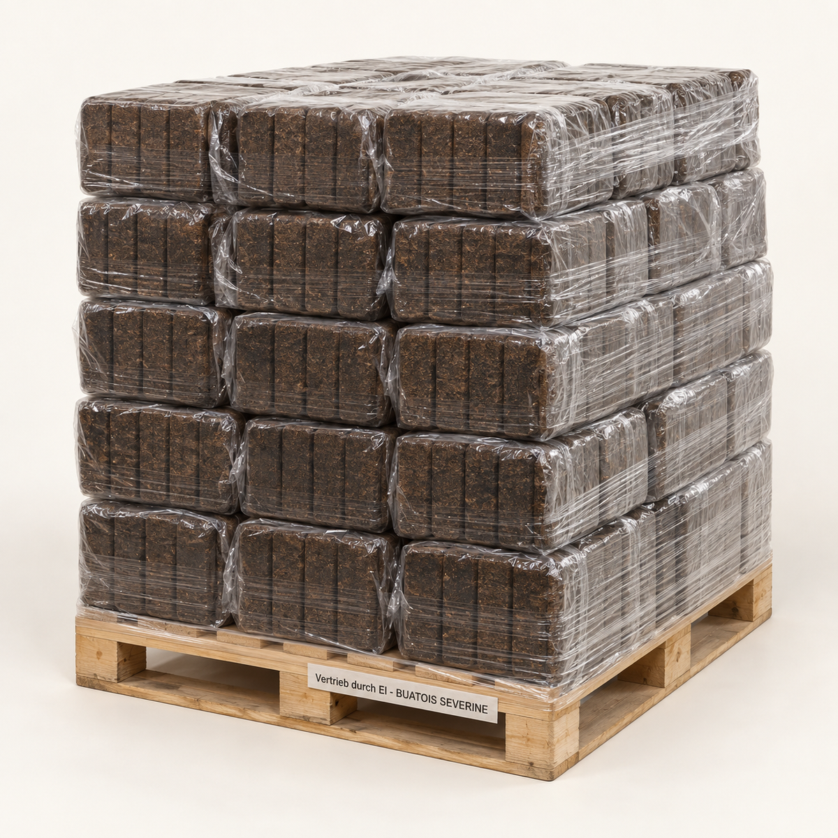 Nacht-Rindenbriketts 960 kg – Palette, Vertrieb durch EI - BUATOIS SEVERINE