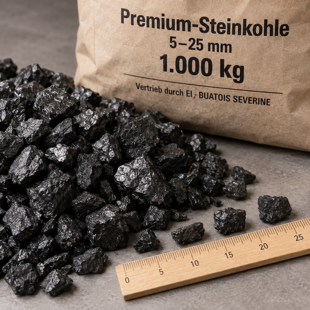 Premium-Steinkohle 5–25 mm, 1.000 kg – Detailansicht der Steinkohle