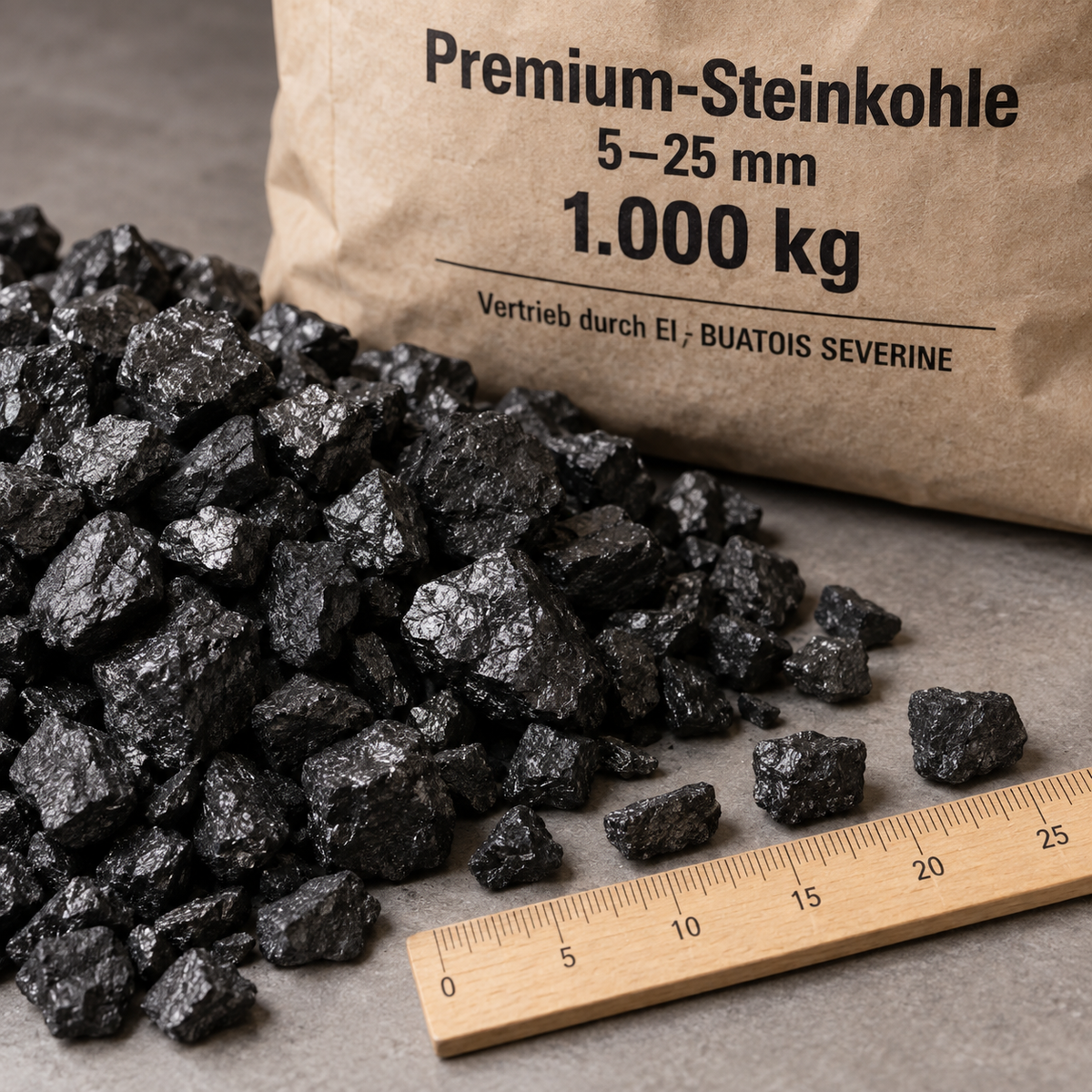 Premium-Steinkohle 5–25 mm, 1.000 kg – Detailansicht der Steinkohle