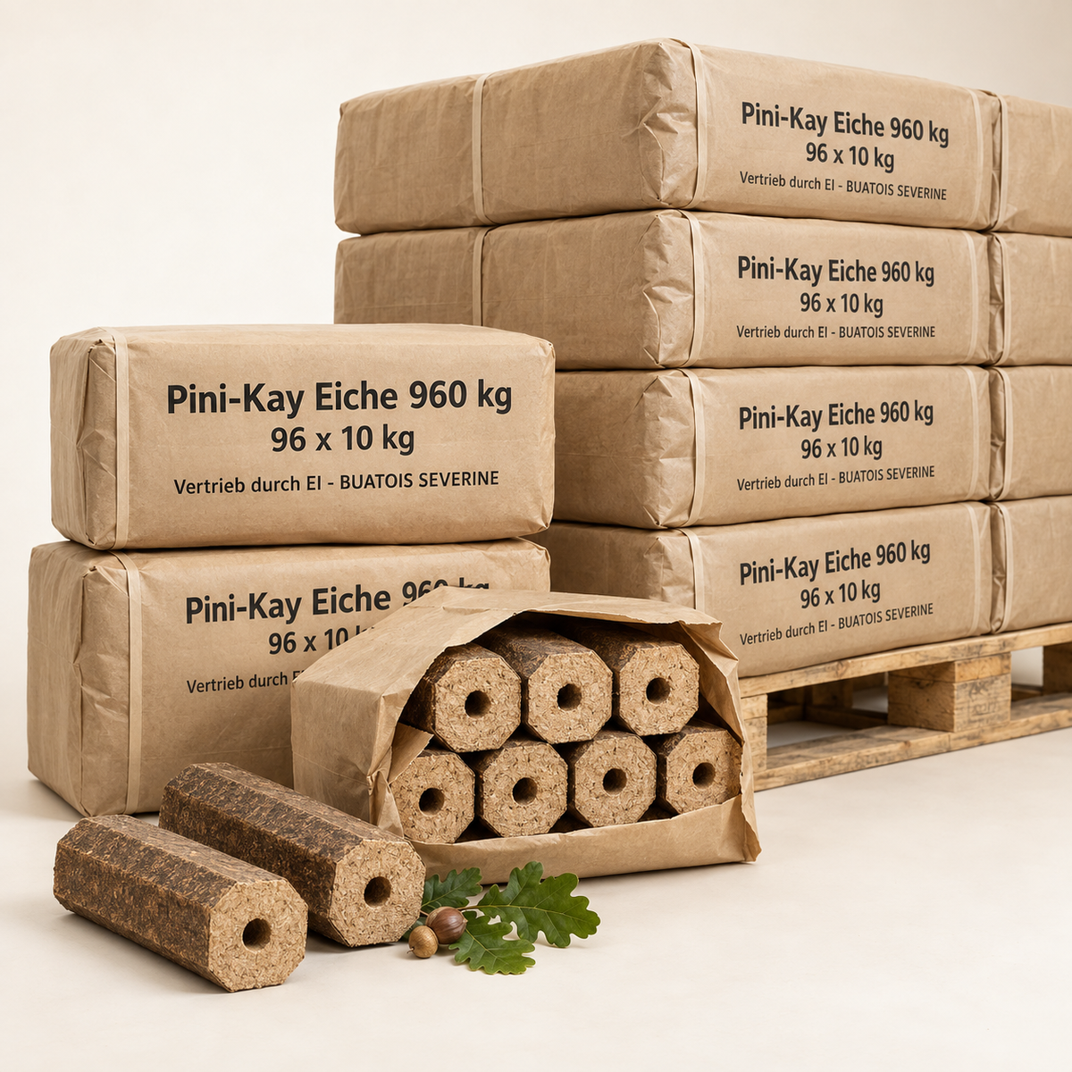 Pini-Kay Eichenholzbriketts 960 kg – Verpackungseinheiten