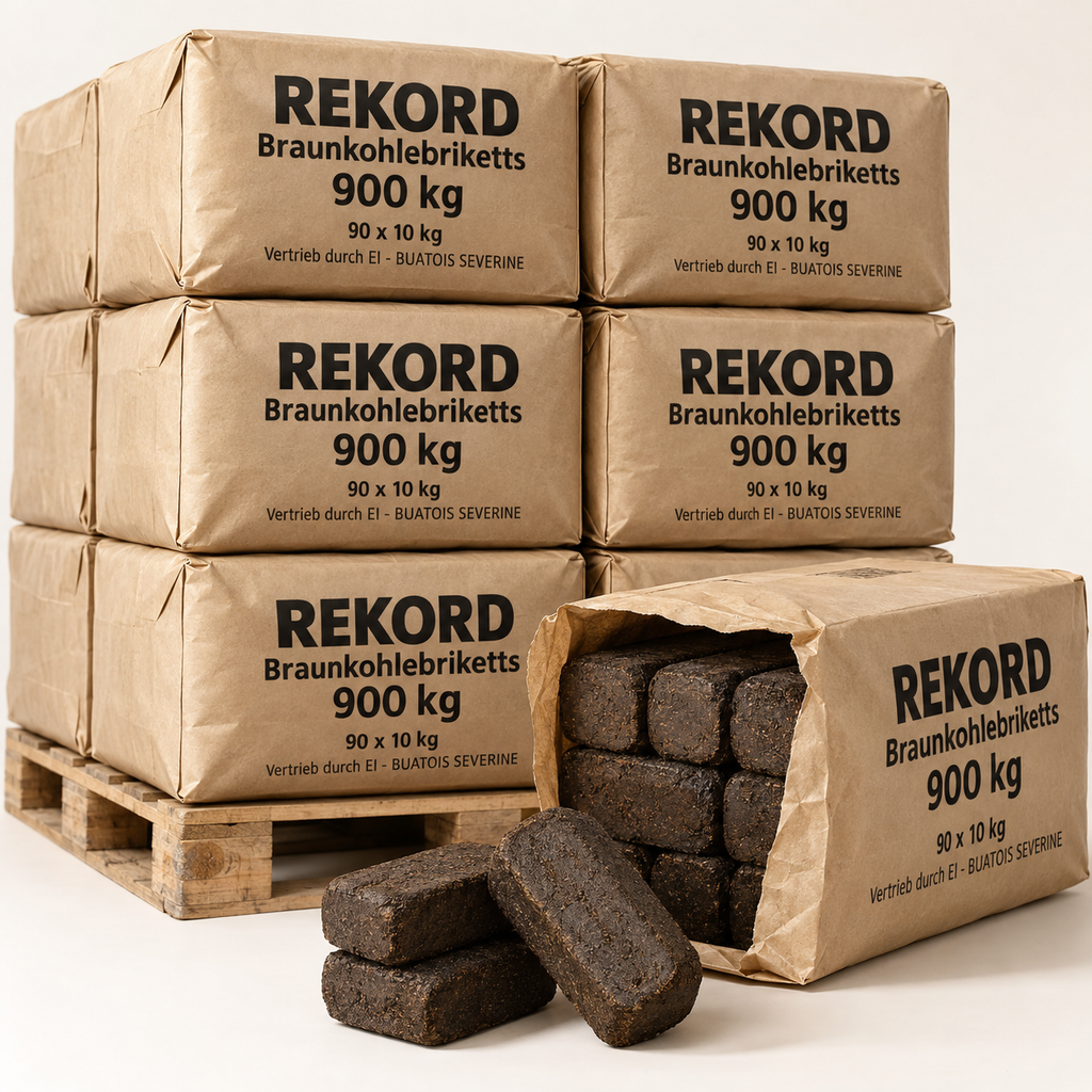 REKORD Braunkohlebriketts 900 kg – Verpackungseinheiten