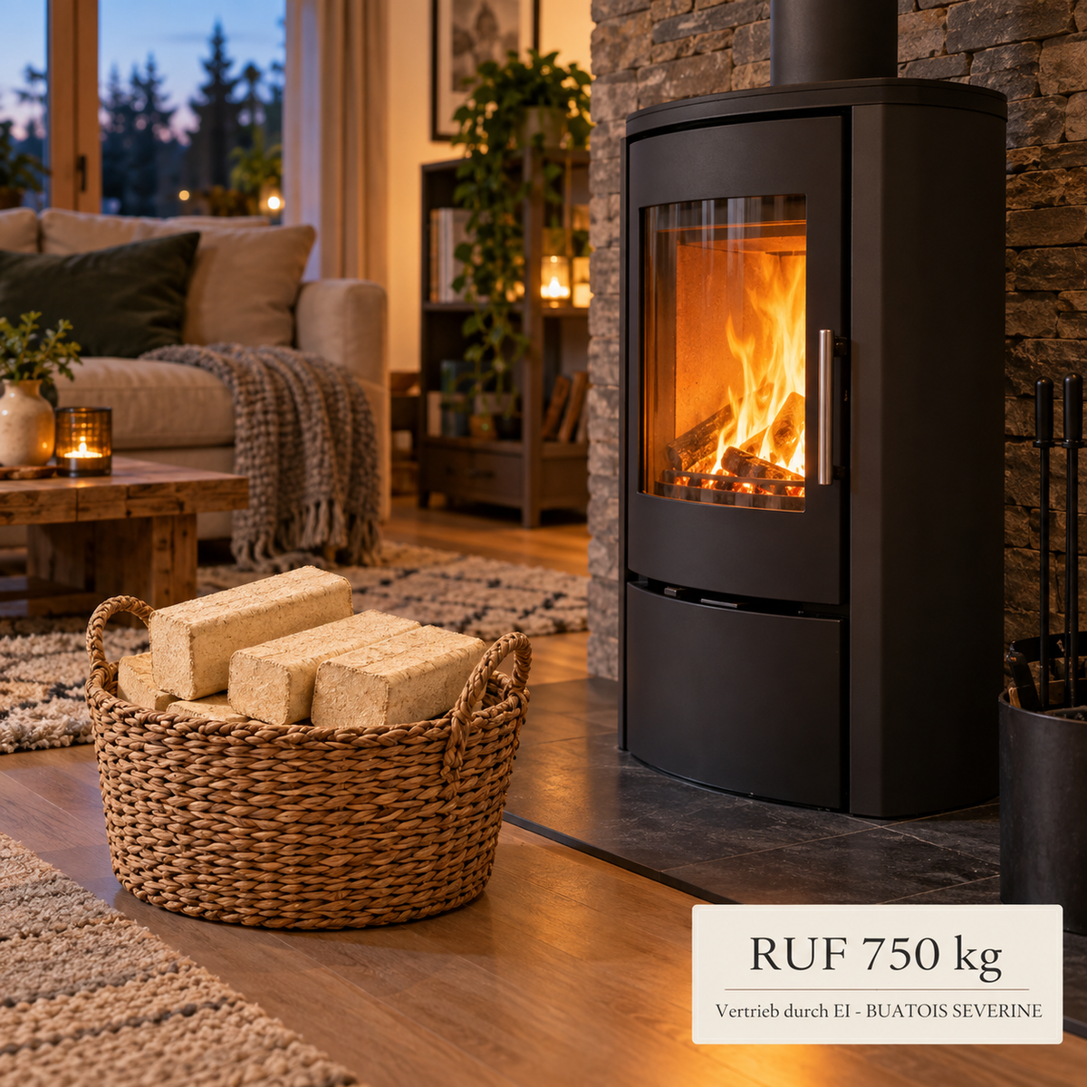 RUF Holzbriketts 750 kg – Verwendung im Holzofen